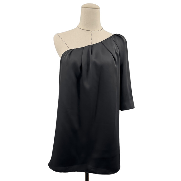 Club Monaco Black One Shoulder Lined‎ Blouse Loose Fit One Sleeve Womens Size 8 - Picture 1 of 8